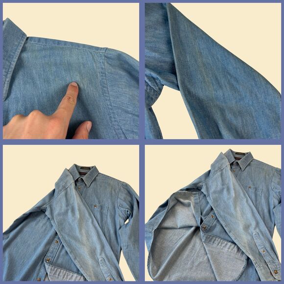 1990s chambray button down by Courtenay, vintage size 15.5/34-35 button down - Picture 5 of 7